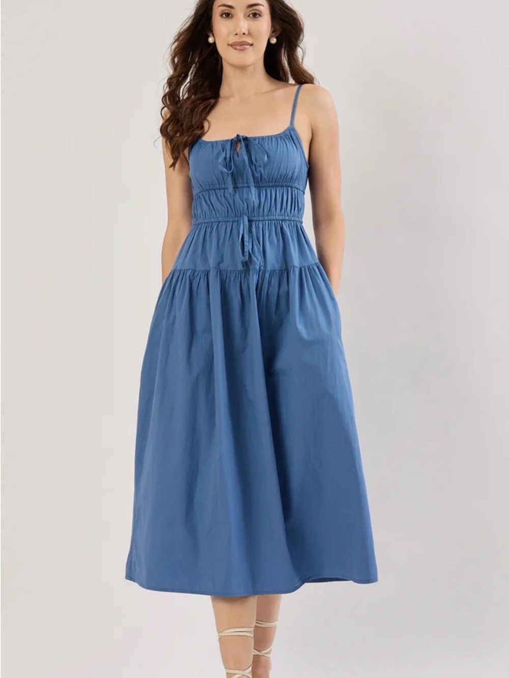 Sim and Sam Blue Midi Sundress with Spaghetti Straps